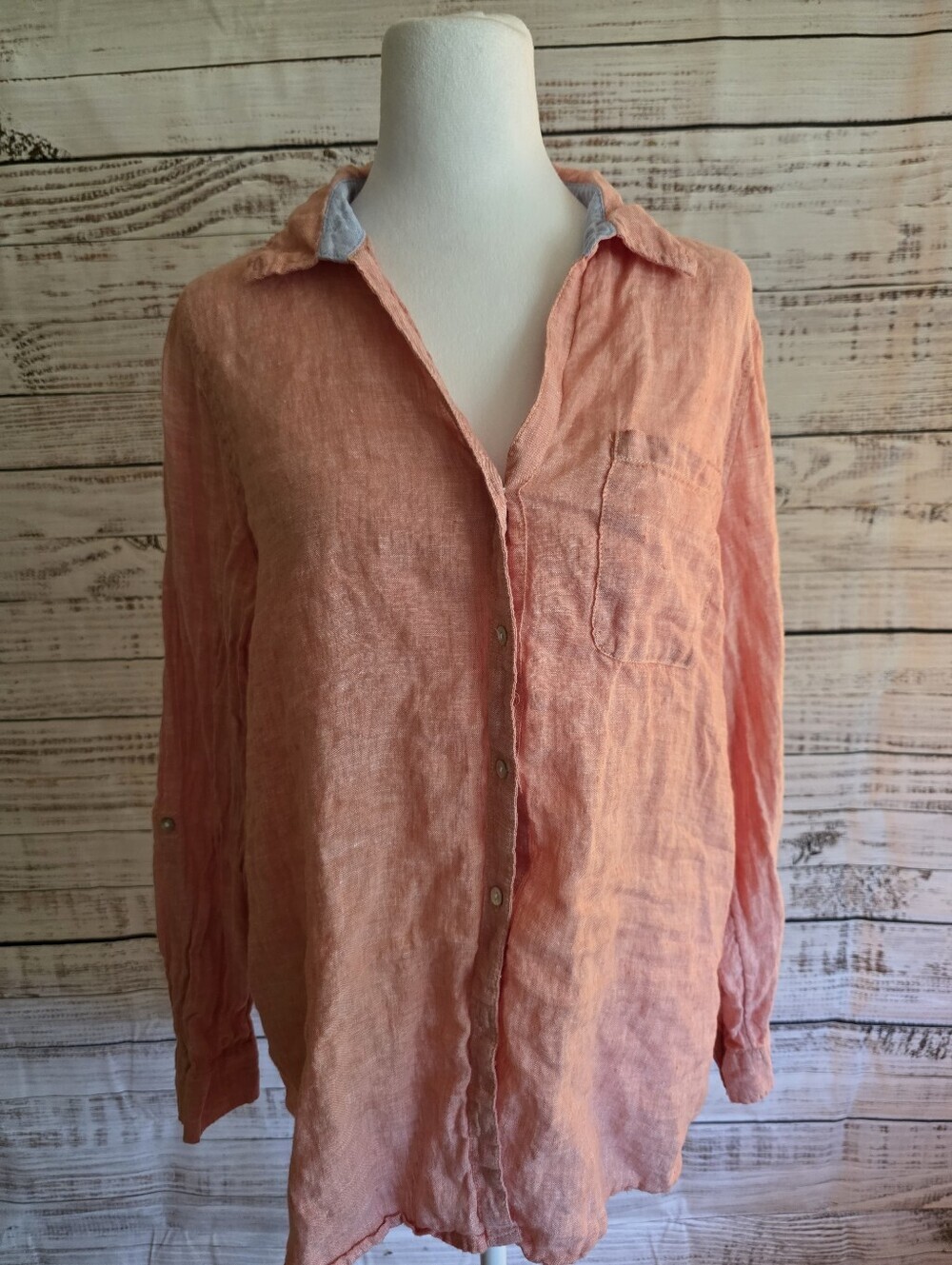 C&C California Coral 100% Linen Button-Down Shirt Size Large - Picture 3 of 6